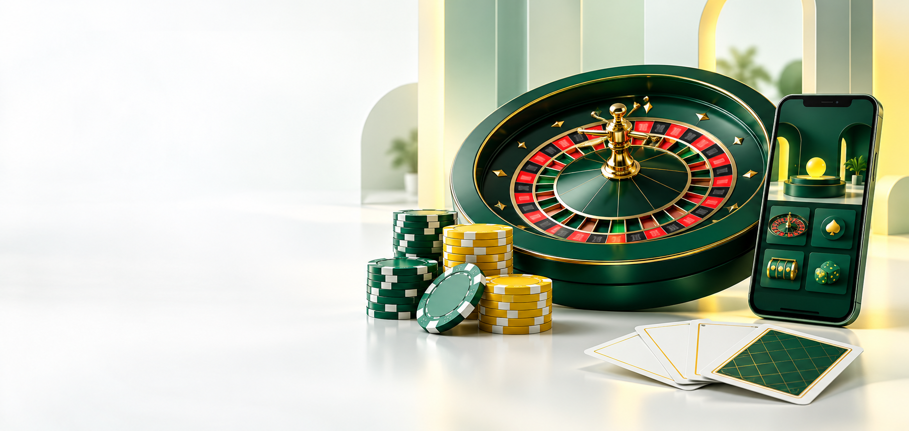 Bet365 Casino Ireland guide with green roulette wheel, chips and mobile phone
